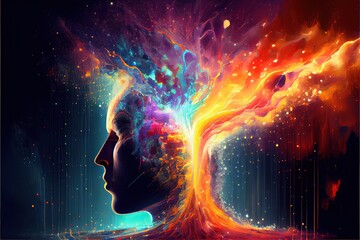 Poster - Generative AI illustration of annual collective mind concept art, exploding mind, inner world, dreams, emotions, imagination and creative mind