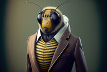 Portrait Of A Bee Dressed In A Formal Business Suit, Generative Ai