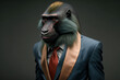 Portrait of a baboon dressed in a formal business suit,  generative ai