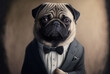 canvas print picture - Portrait of a pug dog dressed in a formal business suit,  generative ai