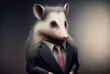 Portrait of a opossum dressed in a formal business suit,  generative ai