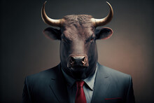 Portrait Of A Bull Dressed In A Formal Business Suit,  Generative Ai