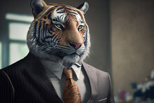 Portrait Of A Tiger Dressed In A Formal Business Suit,  Generative Ai