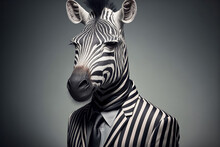 Portrait Of A Zebra Dressed In A Formal Business Suit,  Generative Ai