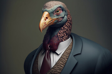 Portrait of a turkey dressed in a formal business suit,  generative ai