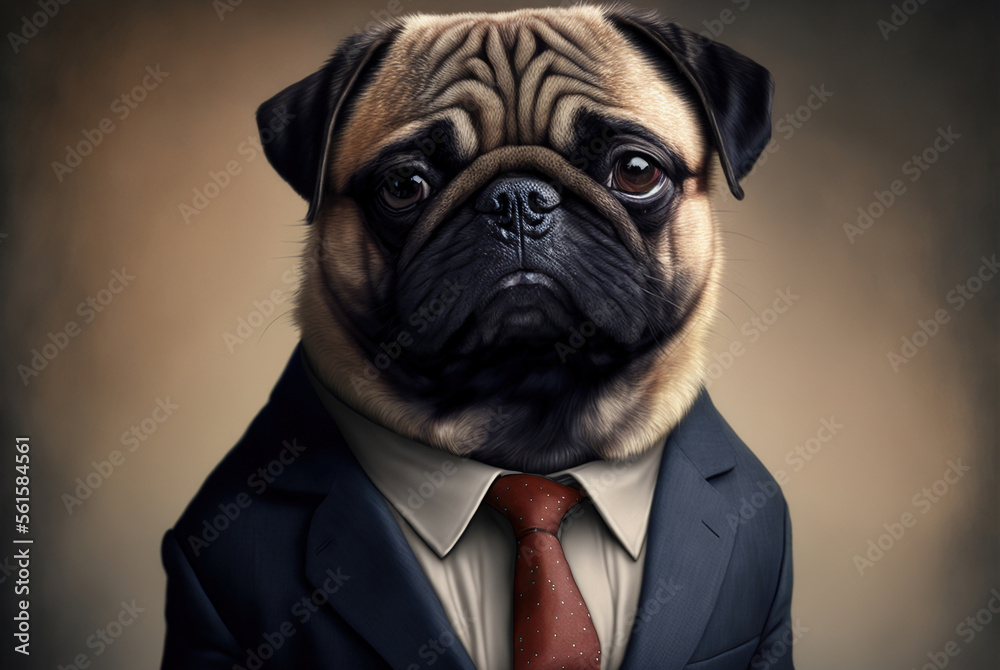 Ilustração Portrait of a pug dog dressed in a formal business suit ...