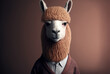 Portrait of a alpaca dressed in a formal business suit,  generative ai