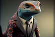 Leinwandbild Motiv Portrait of a Salamander dressed in a formal business suit,  generative ai