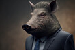 Portrait of a boar dressed in a formal business suit,  generative ai