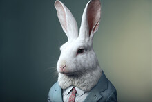 Portrait Of A White Rabbit Dressed In A Formal Business Suit,  Generative Ai