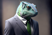 Portrait Of A Iguana Dressed In A Formal Business Suit,  Generative Ai
