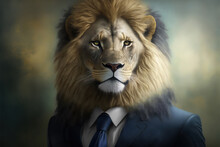 Portrait Of A Lion Dressed In A Formal Business Suit,  Generative Ai