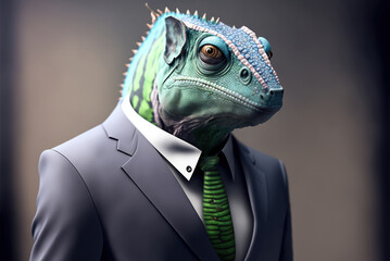 Portrait of a iguana dressed in a formal business suit,  generative ai