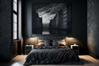 Beautiful dark bedroom interior background,. Generative AI