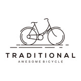 Fototapeta Do pokoju - Traditional bicycle bike line art logo vintage