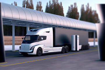 Wall Mural - Charging Station for Green Energy Cabover Lorry - Generative Ai