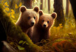 © Sci-Fi Agent - Close up two brown bears in the forest. Dangerous animal in natural habitat. Wildlife scene. Generative Ai Art.