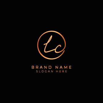 L, C, LC Initial letter handwritten and signature vector logo. Business template in round shape line art