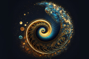 Wall Mural - space background with golden spiral. astrology and fantasy illustration. golden ratio. generative ai