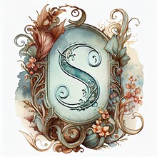 Fantasy Watercolor Monogram Letter S Created With Generative AI