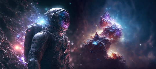 Wall Mural - spaceman, astronaute or cosmonaute in space with stars. generative ai