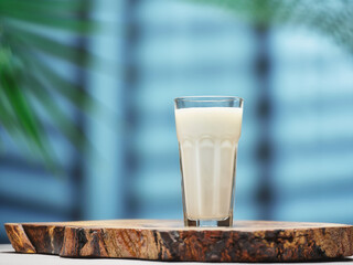 Wall Mural - Glass of fresh milk on the table