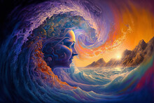 Colorful Psychic Waves, Wellness Calming Spiritual Concept, Generative AI