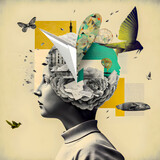 Fototapeta  - Brainstorm whit new creative ideas, art collage illustration Generative AI