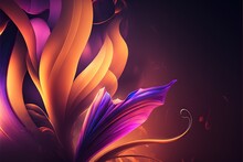  A Colorful Abstract Background With A Flower In The Center Of The Image And A Dark Background With A Gold Border Around The Edges Of The Image And A Purple Flower With A Red Center Of. Generative Ai