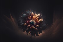  A Large Flower With A Black Background And A Dark Background With A Red Center And A Blue Center In The Center Of The Flower, With A Black Background With A Dark Area With A. Generative Ai
