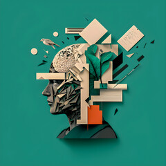 brainstorm whit new creative ideas, art collage illustration generative ai