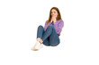 © Asier - Young redhead woman sitting isolated cut out