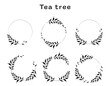 Set of doodle floral, line and leaf circle frames. Tea tree leaves ink style. Vector illustration.