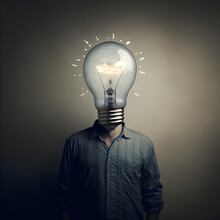 A Man With A Light Bulb Instead Of A Head, Creative Ideas Illustration Generative AI