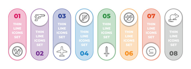 Poster - signs infographic element with outline icons and 8 step or option. signs icons such as no step, guns, airport, no parking, weapon, no pets, is a sub of, rats vector.