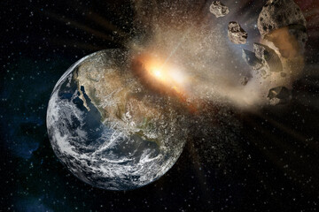 Wall Mural - big explosion on earth armageddon from scape Elements of this image furnished by NASA