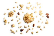 Pine Nuts, Pignoli (seeds Of Pinus Sibirica), Single, In Piles, Shelled Top View Isolated Png