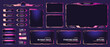 Twitch streaming interface. Stream overlay screens future theme neon design, online game live camera frame digital facecam panel for cyber gamers and streamers, vector illustration