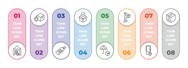 Poster - delivery and logistic infographic element with outline icons and 8 step or option. delivery and logi
