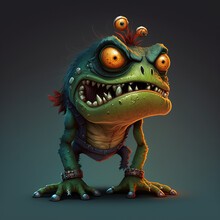 Green Monster Frog Cartoon Character