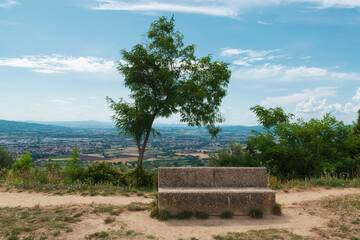 Wall Mural - Stone bench on the top of a mountain