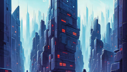 Wall Mural - Concept of a futuristic metaverse city. Generative AI