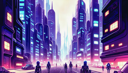 Wall Mural - Concept of a futuristic metaverse city. Generative AI