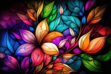 Wall Mural -  a colorful flower with lots of leaves on it's petals and leaves on the petals are multicolored and the petals are multicolored, and the petals are multi - colored. generative ai generative ai