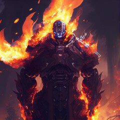 Wall Mural - Mecha fire mage engulfed in flames generative ai