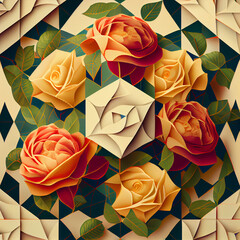 Wall Mural - Geometric roses pattern generative ai