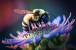 Leinwanddruck Bild - Bee On Flower.  Generative AI.