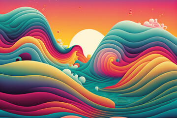 Wall Mural - abstract modern color gradients with colorful Psychic Waves, Generative AI