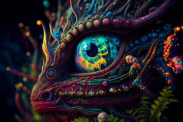 Wall Mural - horror poster. mystical head. psychedelic monster. generative ai.