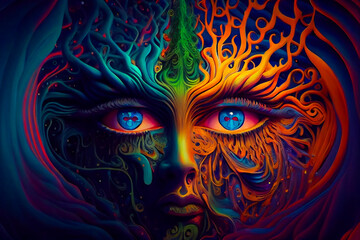 Wall Mural - horror poster. mystical head. psychedelic monster. generative ai.